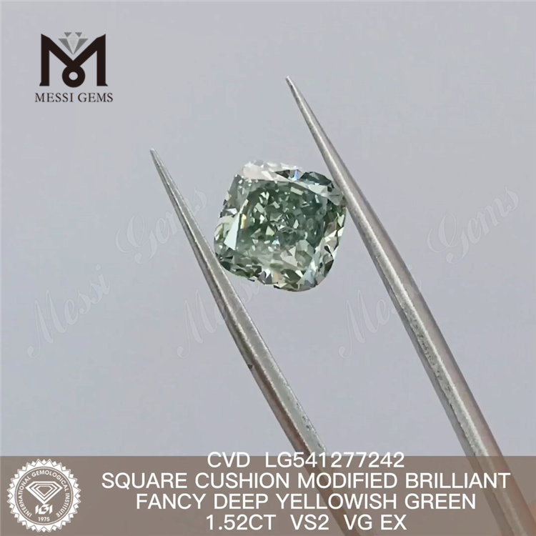 1.52CT CVD SQUARE CUSHION FANCY DEEP YELLOWISH GREEN VS2 VG EX green lab grown diamonds LG541277242 