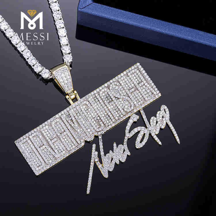 custom Hip hop big size silver gold plated moissanite fashion necklace rapper pendant jewelry