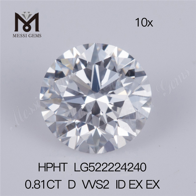 0.81ct D VVS2 ID EX EX HPHT Round brilliant cut lab grown diamond Factory price