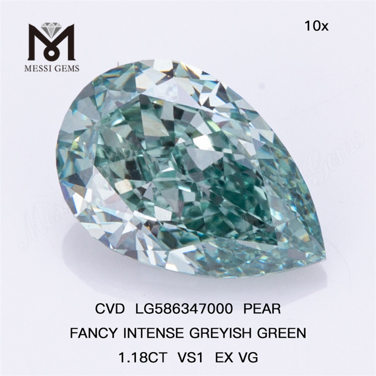 1.18CT VS1 EX VG FANCY INTENSE GREYISH GREEN Pear Shape Green Pear Cvd Diamond LG586347000