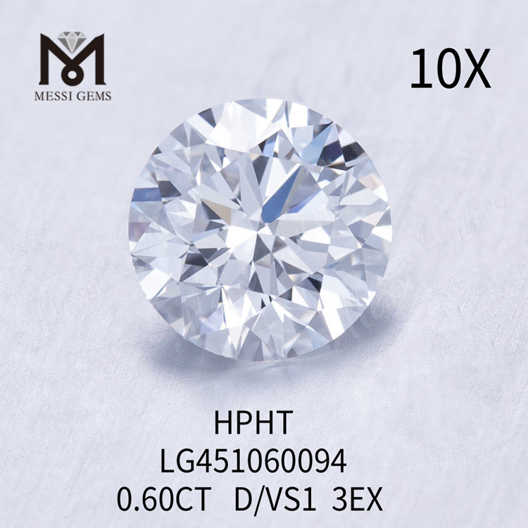 0.60 carat D VS1 EX Cut Grade Round lab created diamond HPHT
