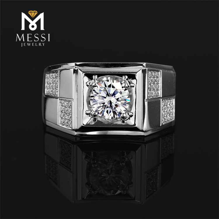 1 carat white gold 14K wedding moissanite gold ring for men