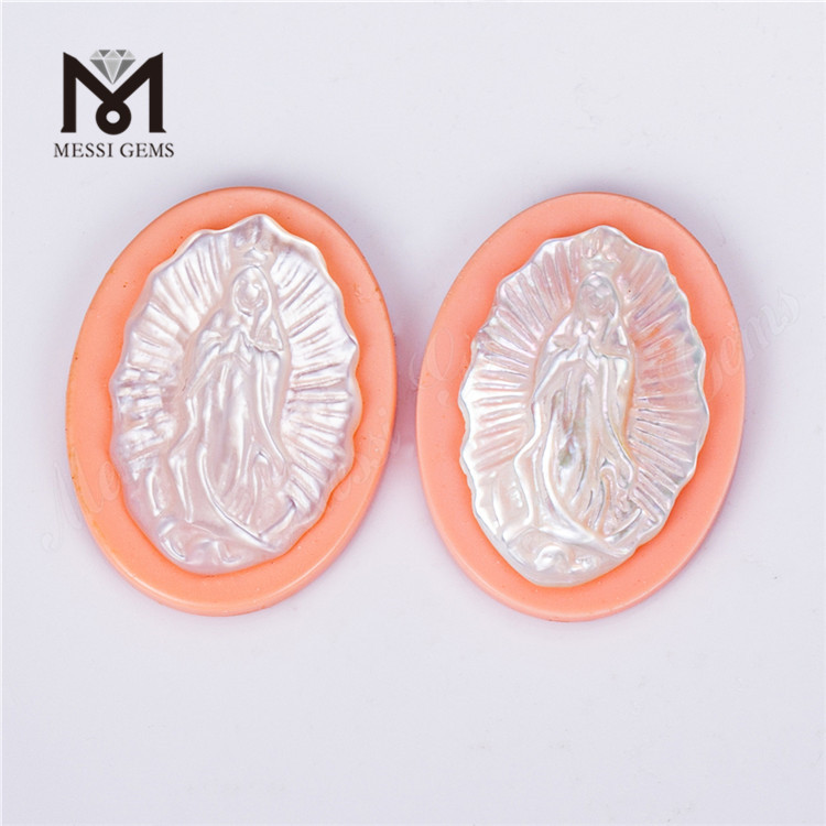 OVAL White Orange Blue FATIMA Shell Mother of Pearl
