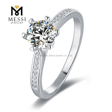  Classic 6 Prong Setting 925 Silver 6.5mm 1 Carat Moissanite Engagement Ring