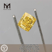 2.64 CT クッション ラボラトリー グロウン ダイヤモンド ファンシー ビビッド イエロー VS1 EX VG CVD LG678574175