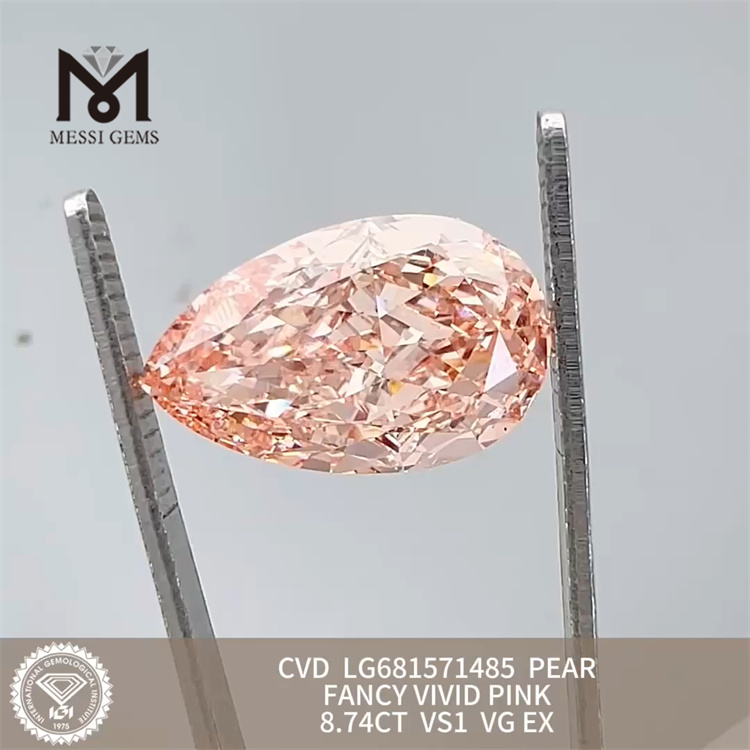 8.74CT PERA FANCY VIVID PINK mejor diamante cultivado en laboratorio VS1 VG EX CVD LG681571485