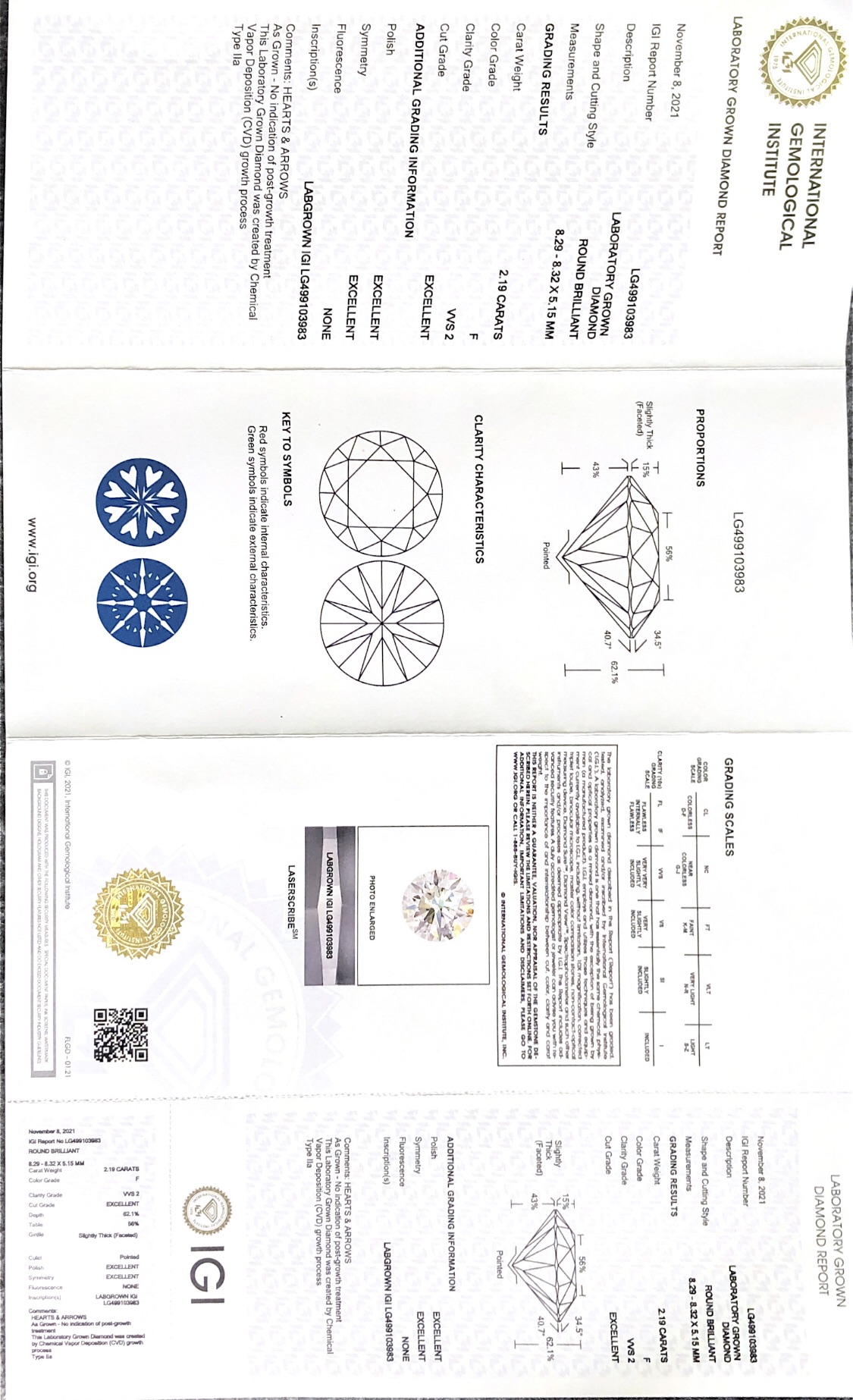 2.19CT F VVS2 3EX Lab Grown Diamond CVD Buy best loose lab diamond