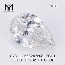 5.00ct F VS2 EX Good pear shape lab grown diamond high quality