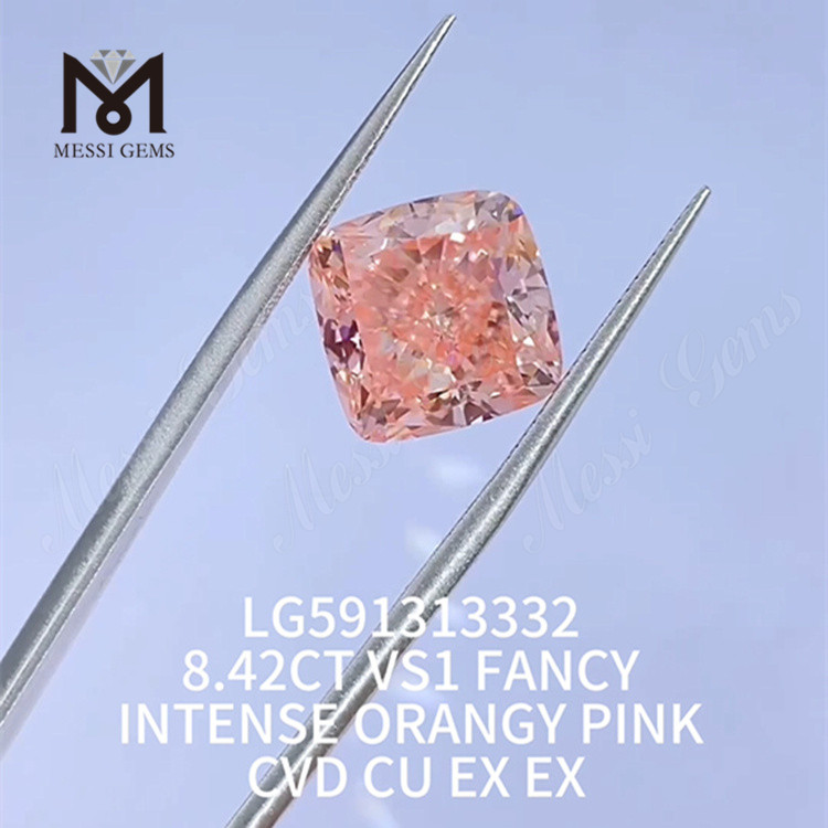 8.42CT VS1 FANCY INTENSE ORANGY PINK CVD CU EX EX Lab Made Pink Diamonds